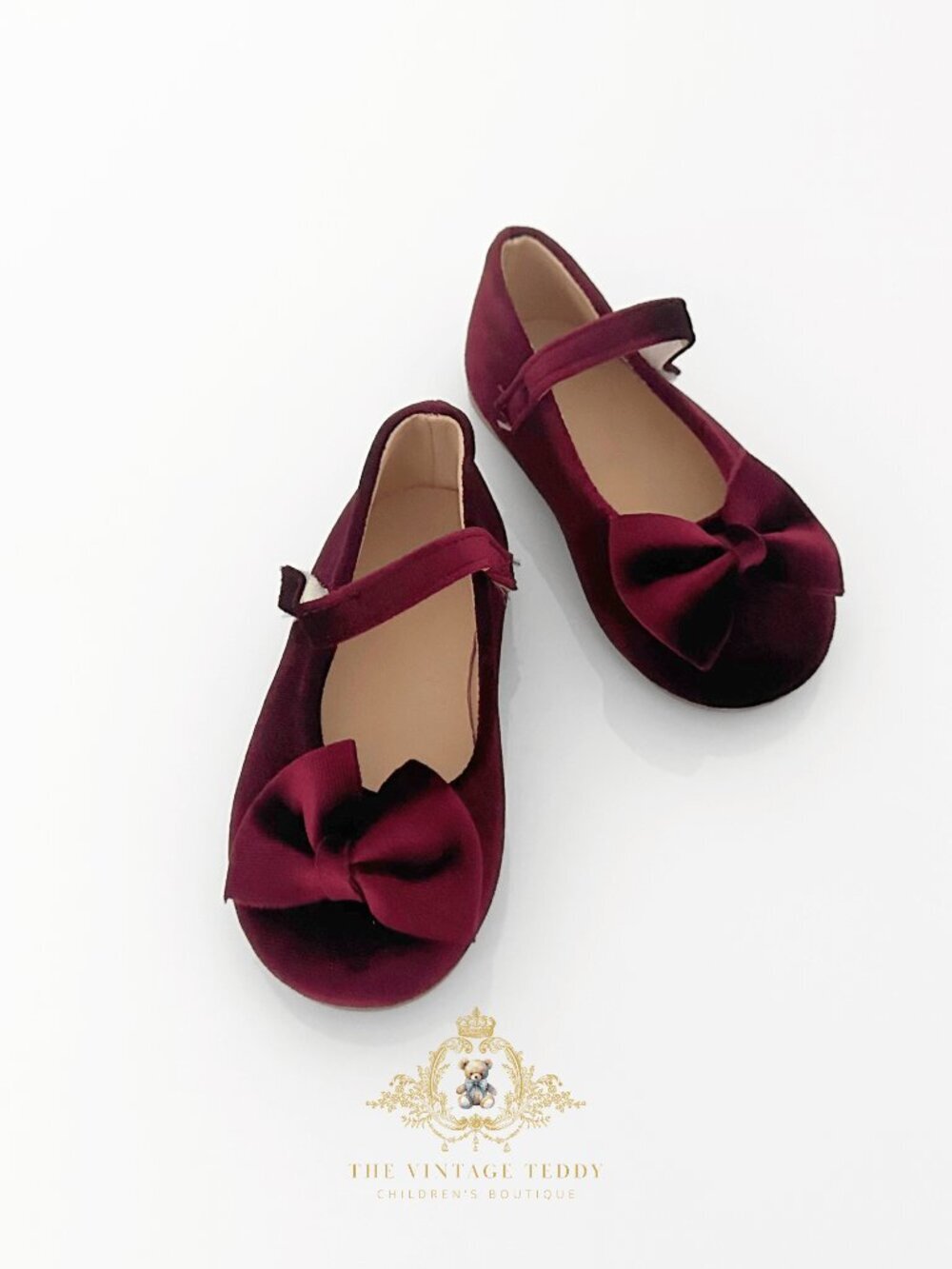 NWT Pretty Girls Mary Jane Velvet Flats Children's Shoes Toddler Burgundy 6.5 - Picture 1 of 4